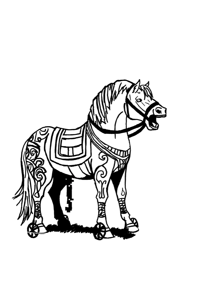 Brojanwar - Decorative ornate horse illustration on wheels